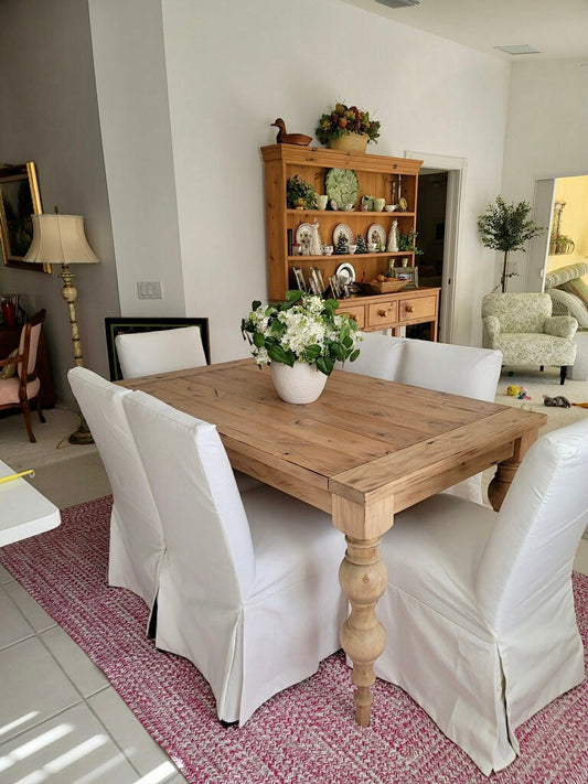 Arhaus Inspired Francis Turned Leg Dining Table - Weathered Oak
